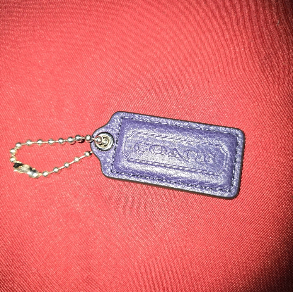 Coach Navy Blue Leather Tag Keychain